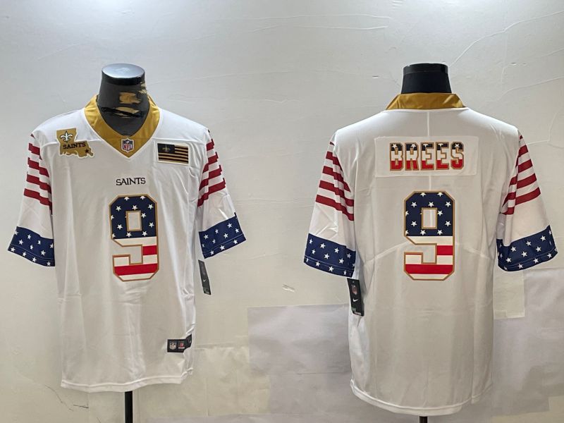 Men New Orleans Saints #9 Brees White National Flag 2024 Nike Limited NFL Jersey style 2->new orleans saints->NFL Jersey
